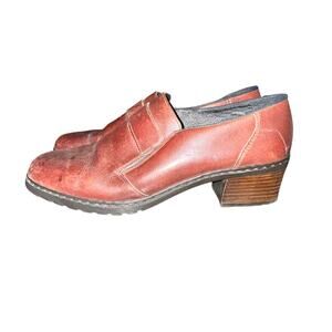 Rieker Dana Heeled Loafers Women's Size 6 Brown Leather Slip On Comfort Shoes